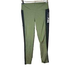 PINK Active Green Striped Workout leggings women's size‎ medium
